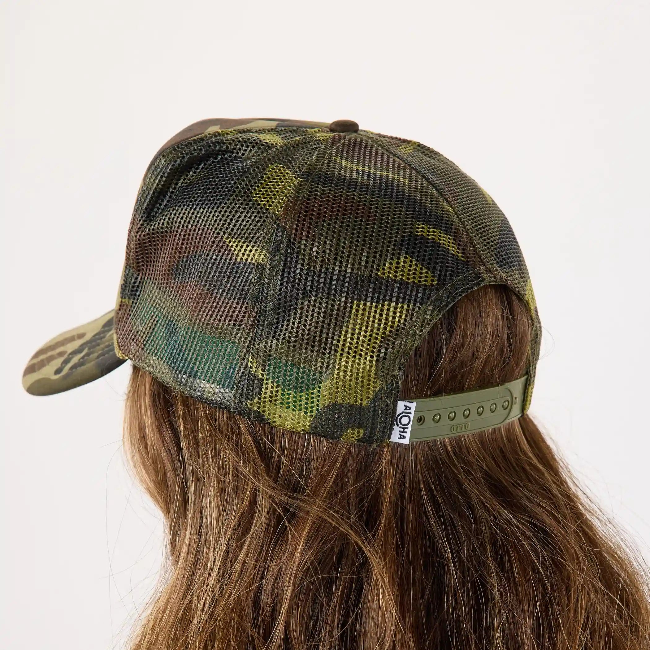 Foam Trucker Hat | ALOHA - Tangerine on Camo Secondary image