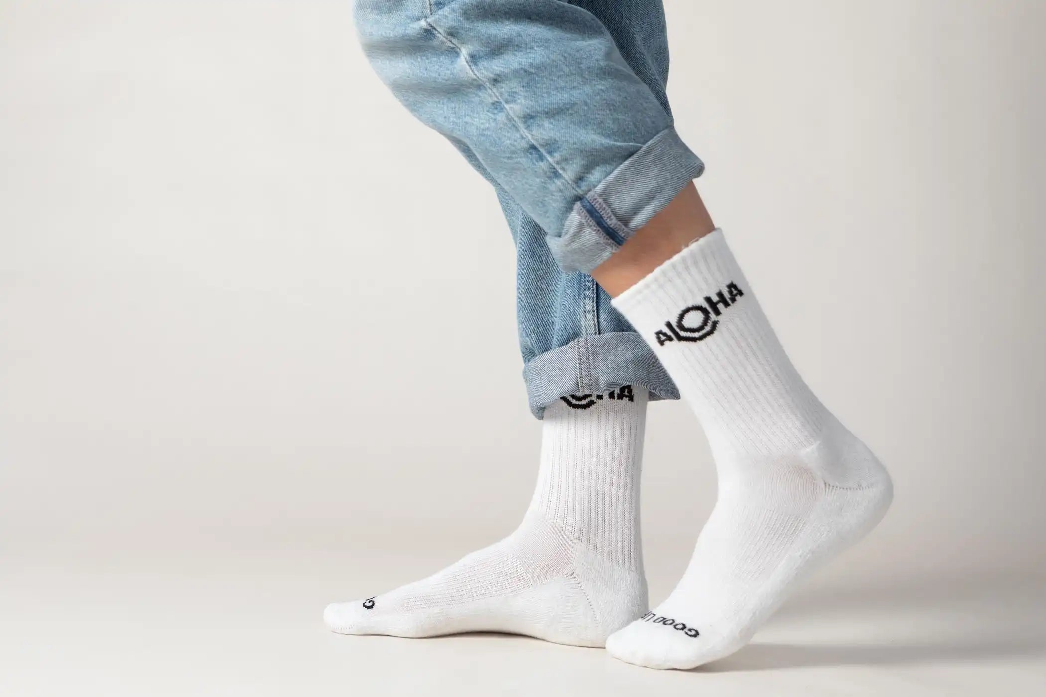 ALOHA Logo Crew Socks in White Secondary image