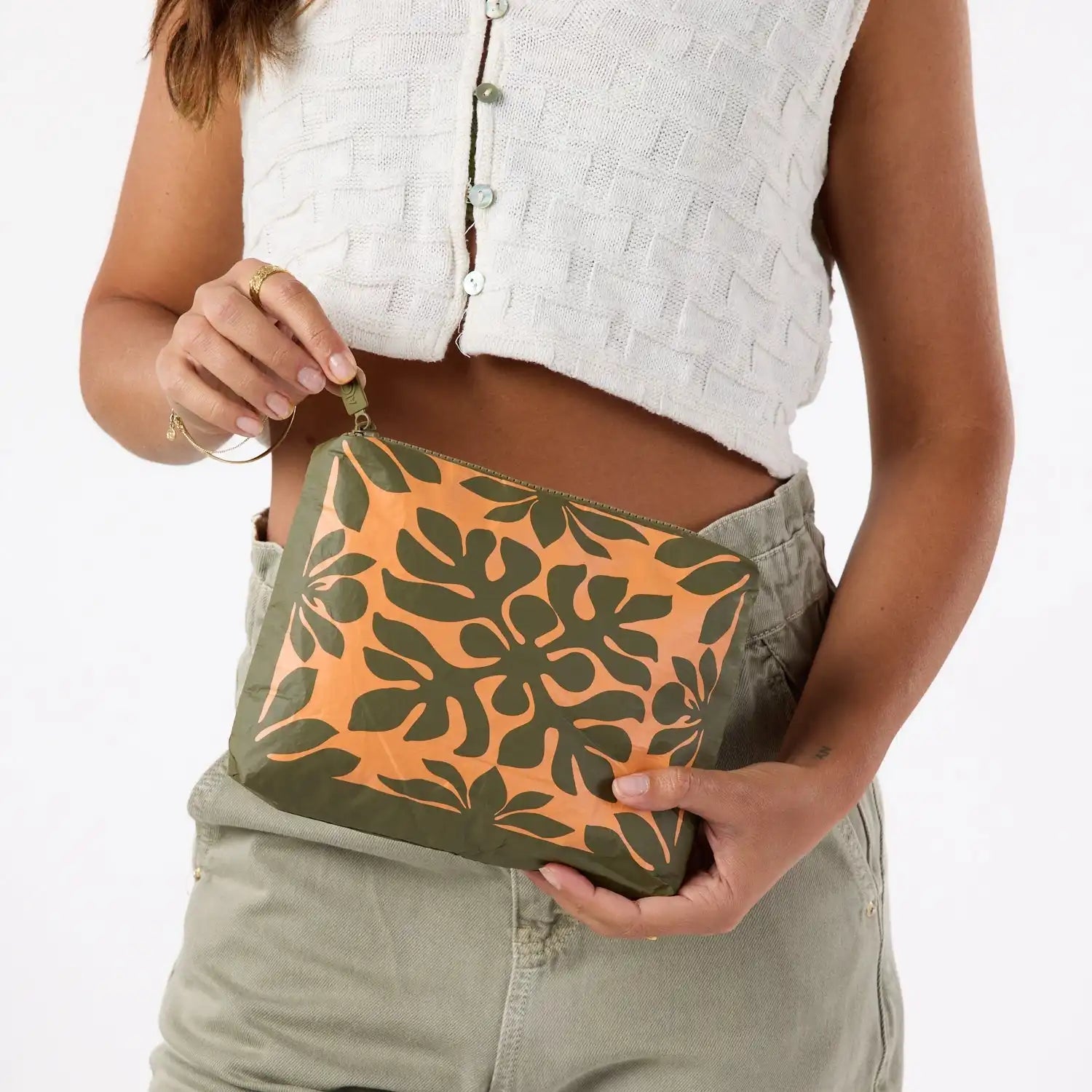 Kaʻulu Small Pouch in Papaya on Olive Secondary image