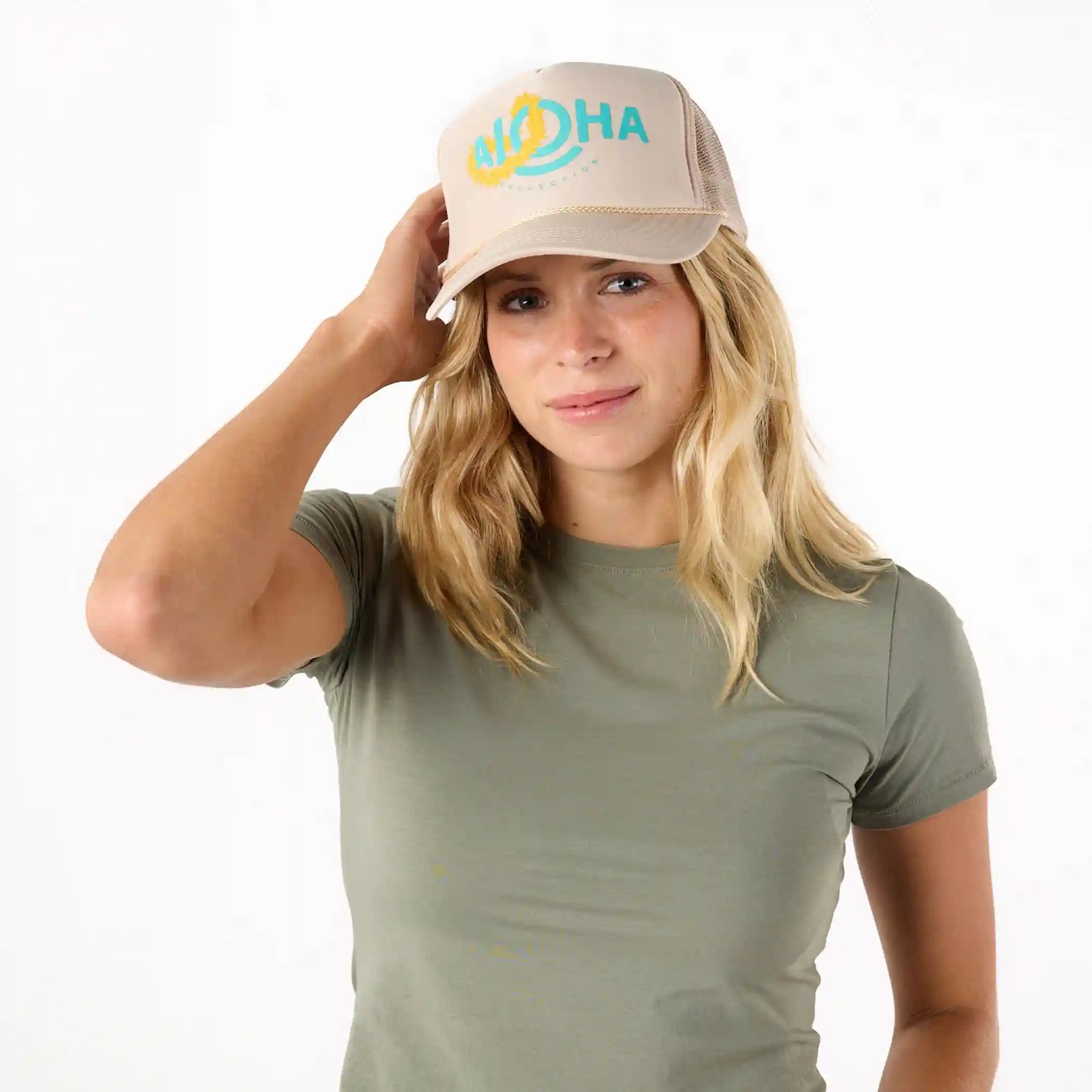 Lei ALOHA Foam Trucker Hat in Sandstone Secondary image