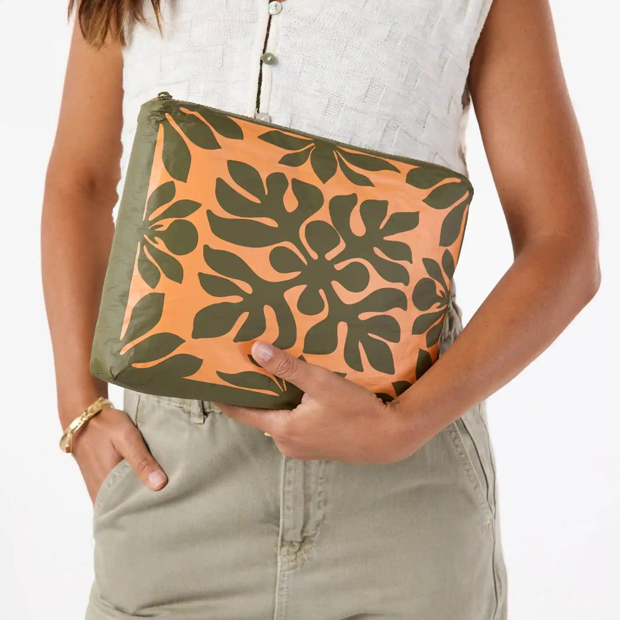 Kaʻulu Mid Pouch in Papaya on Olive Secondary image
