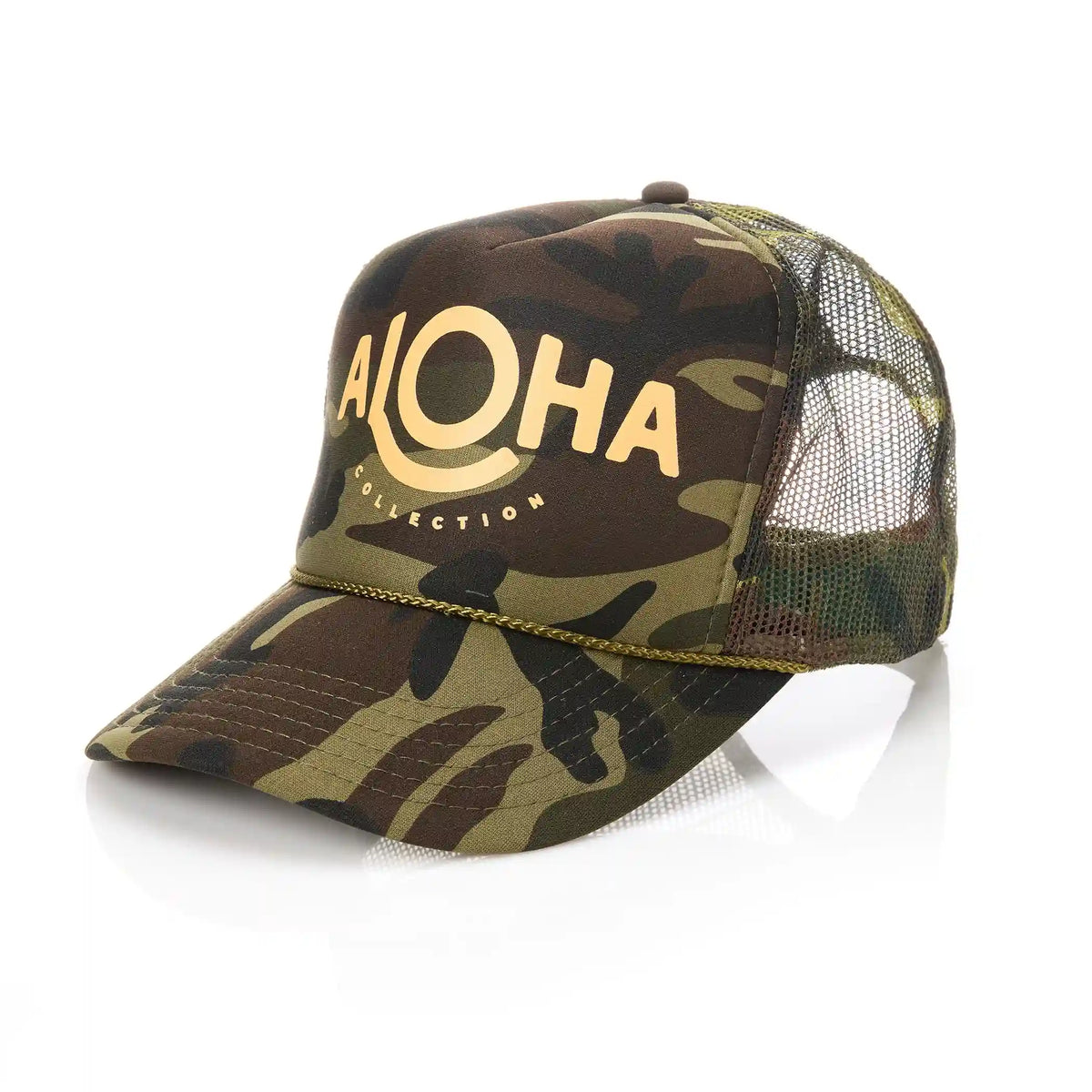 Foam Trucker Hat | ALOHA - Tangerine on Camo Main image