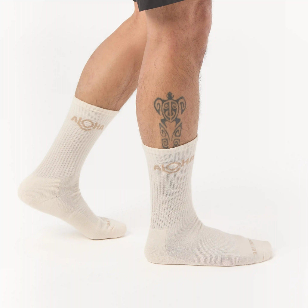 ALOHA Logo Crew Socks in Sandstone
