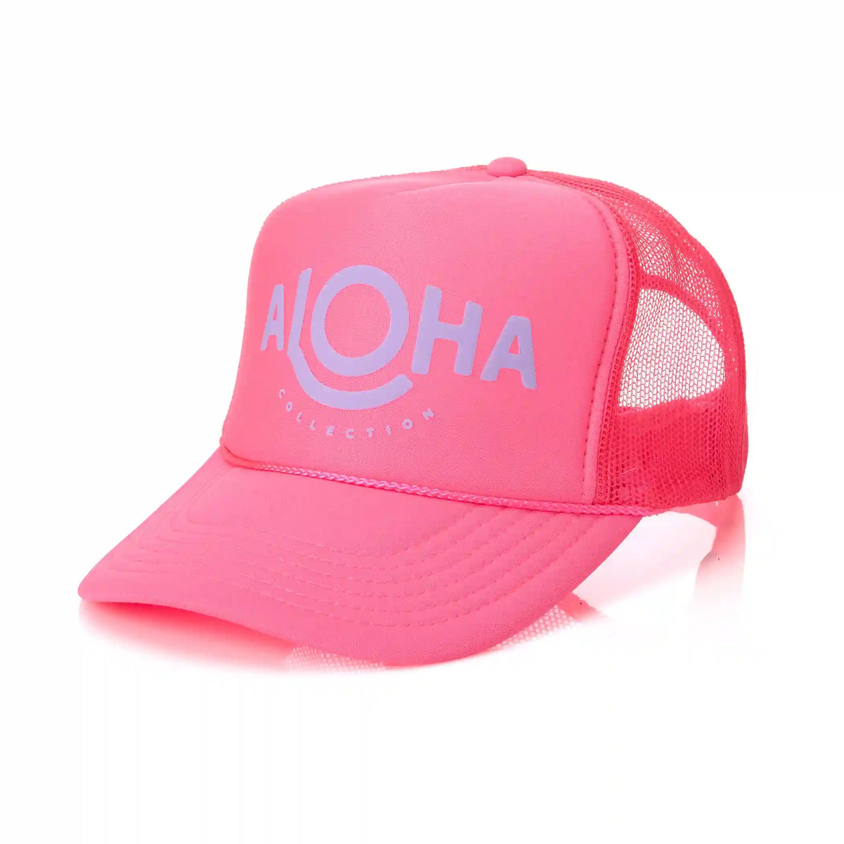 ALOHA Foam Trucker Hat in Lavande on neon Pink Main image
