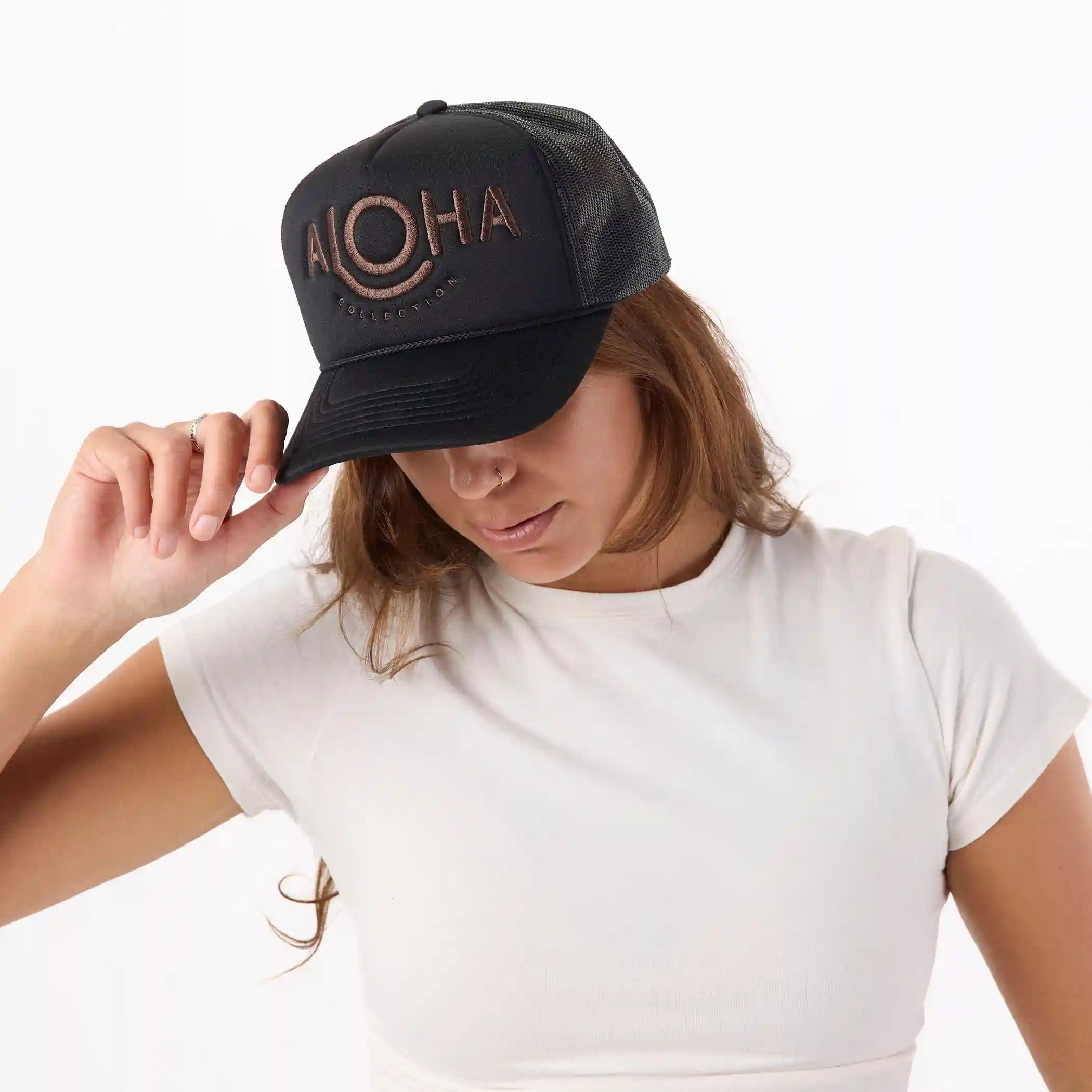 Foam Trucker Hat | ALOHA - Toffee on Black Secondary image